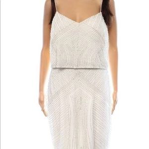 Aiden Mattox white/silver beaded mini dress